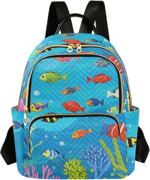 Mini Backpack Quilted Purse for Womens Small Backpack Daypack Coral Pattern for Travel Daily Outing,Multi1