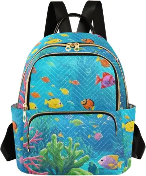 Mini Backpack Quilted Purse for Womens Small Backpack Daypack Coral Pattern for Travel Daily Outing,Multi2