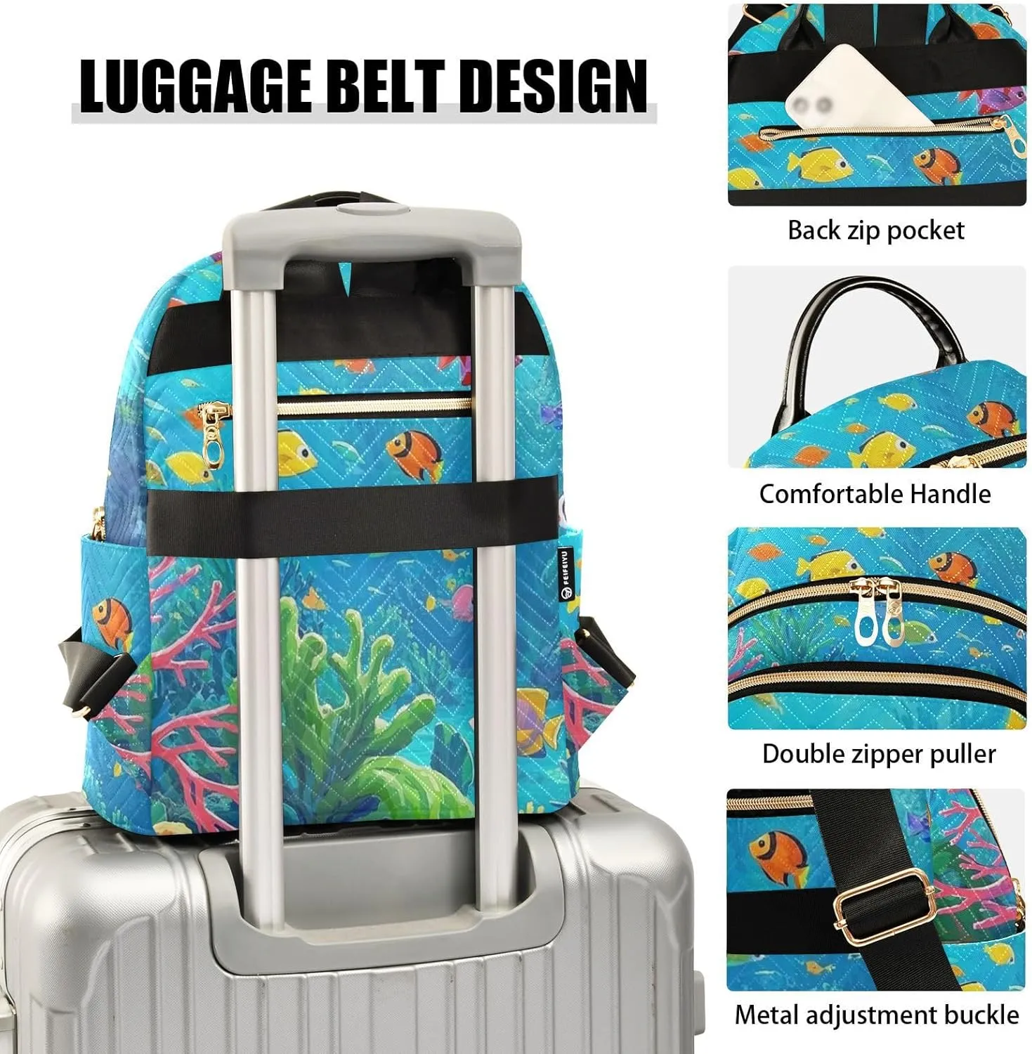 Mini Backpack Quilted Purse for Womens Small Backpack Daypack Coral Pattern for Travel Daily Outing,Multi2