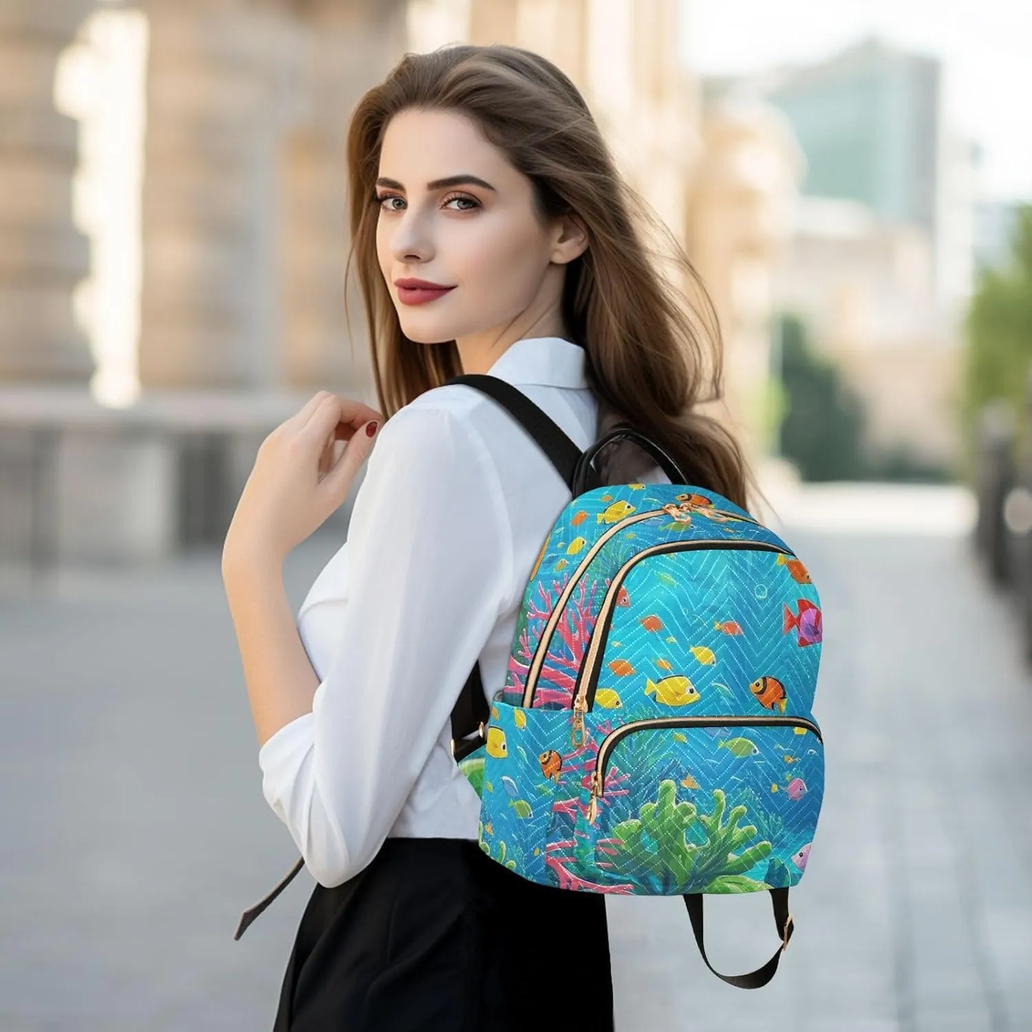 Mini Backpack Quilted Purse for Womens Small Backpack Daypack Coral Pattern for Travel Daily Outing,Multi2
