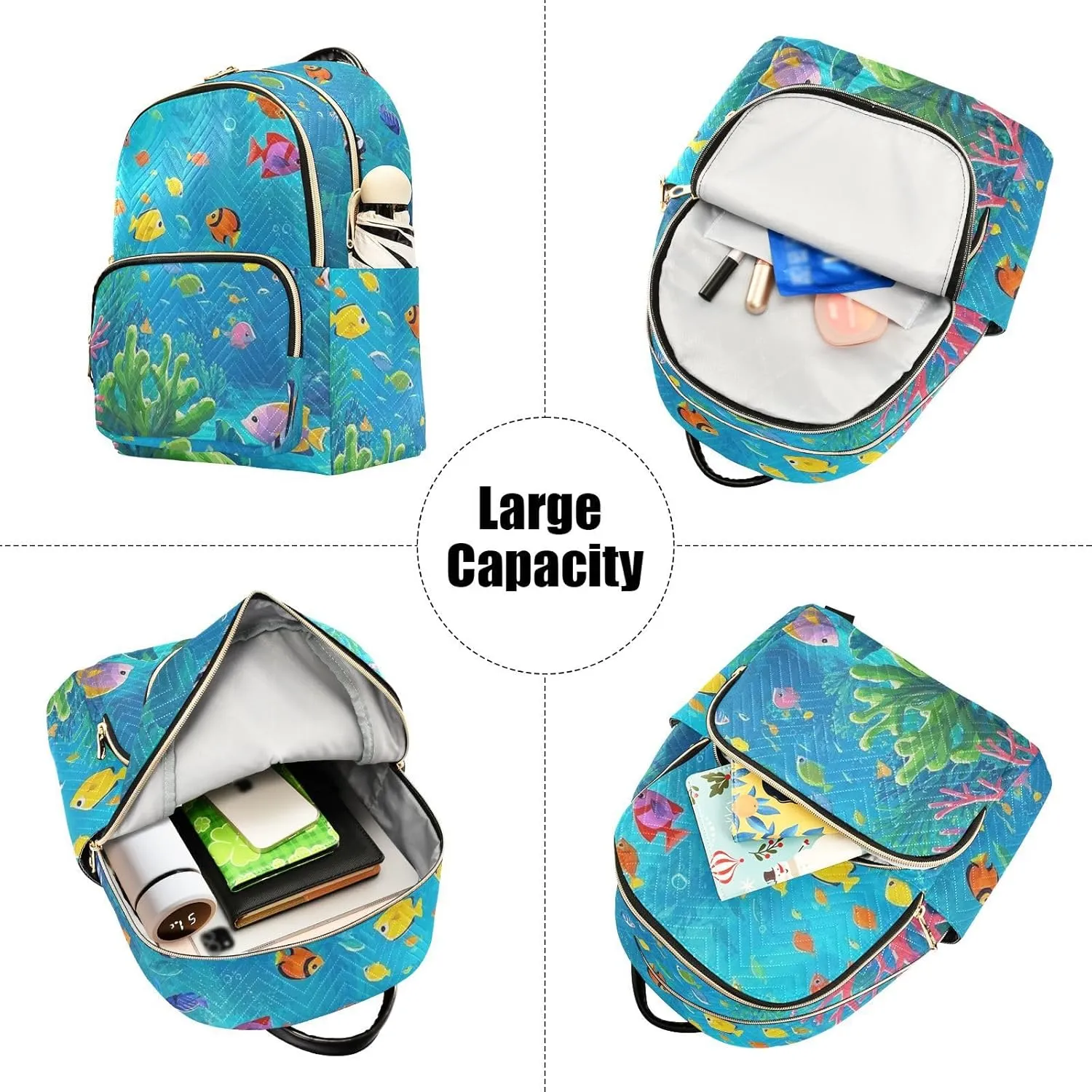 Mini Backpack Quilted Purse for Womens Small Backpack Daypack Coral Pattern for Travel Daily Outing,Multi2