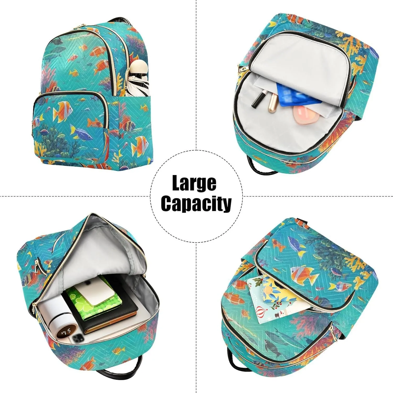 Mini Backpack Quilted Purse for Womens Small Backpack Daypack Coral Print for Travel Daily Work,Multi2