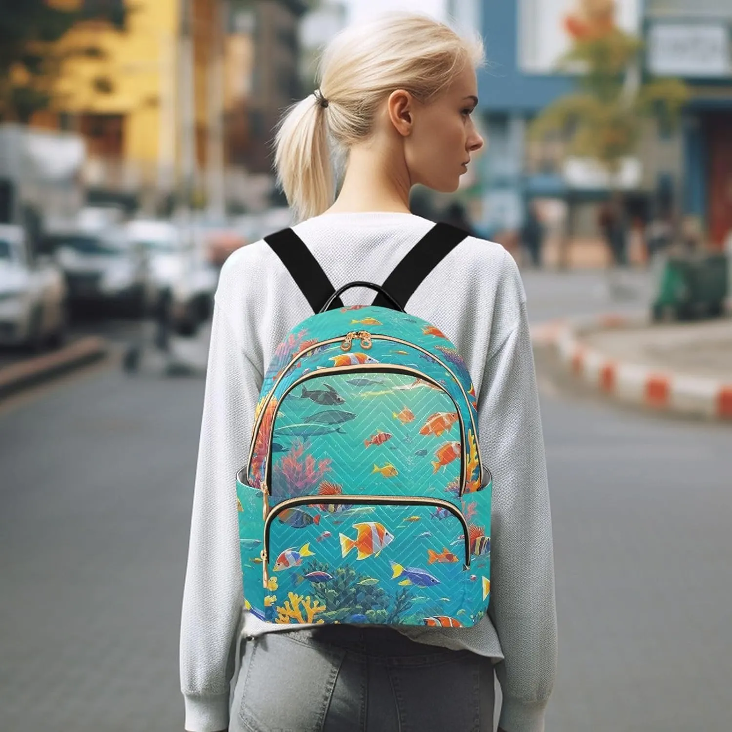 Mini Backpack Quilted Purse for Womens Small Backpack Daypack Coral Print for Travel Daily Work,Multi2