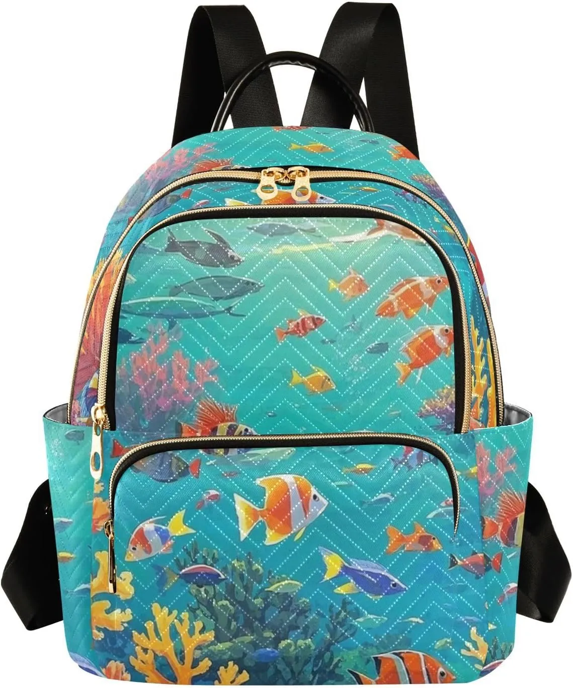 Mini Backpack Quilted Purse for Womens Small Backpack Daypack Coral Print for Travel Daily Work,Multi2