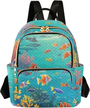 Mini Backpack Quilted Purse for Womens Small Backpack Daypack Coral Print for Travel Daily Work,Multi2