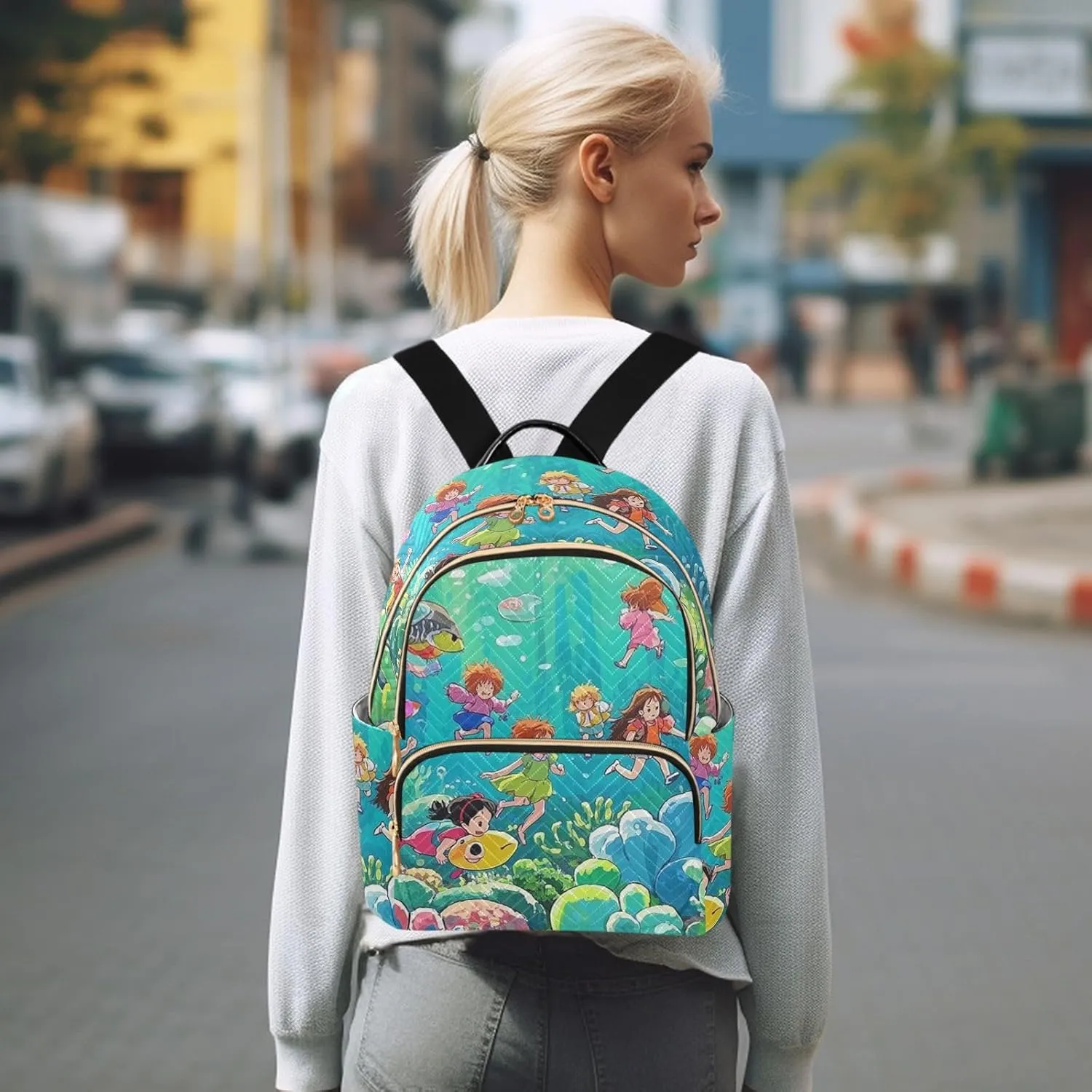 Mini Backpack Quilted Purse for Womens Small Backpack Daypack Coral Print for Travel Daily Work,Multi3