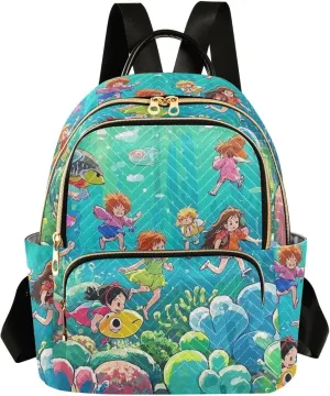 Mini Backpack Quilted Purse for Womens Small Backpack Daypack Coral Print for Travel Daily Work,Multi3