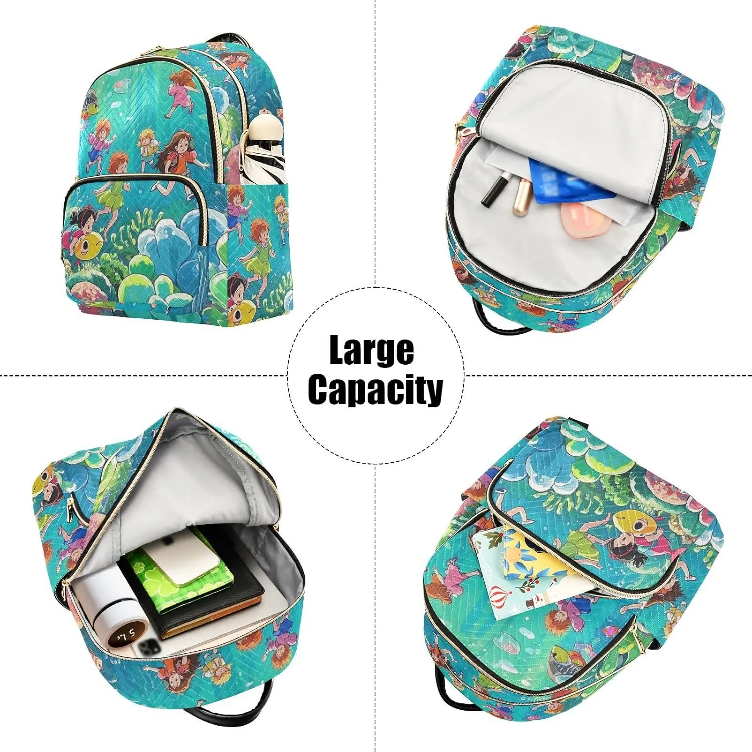 Mini Backpack Quilted Purse for Womens Small Backpack Daypack Coral Print for Travel Daily Work,Multi3