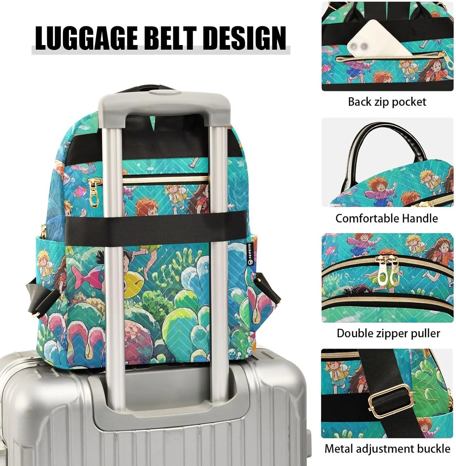 Mini Backpack Quilted Purse for Womens Small Backpack Daypack Coral Print for Travel Daily Work,Multi3