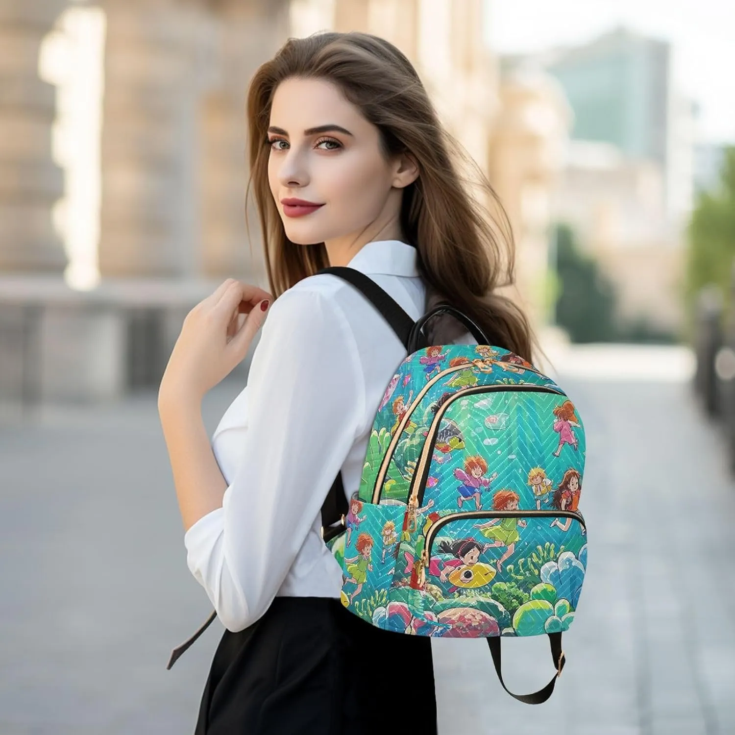 Mini Backpack Quilted Purse for Womens Small Backpack Daypack Coral Print for Travel Daily Work,Multi3