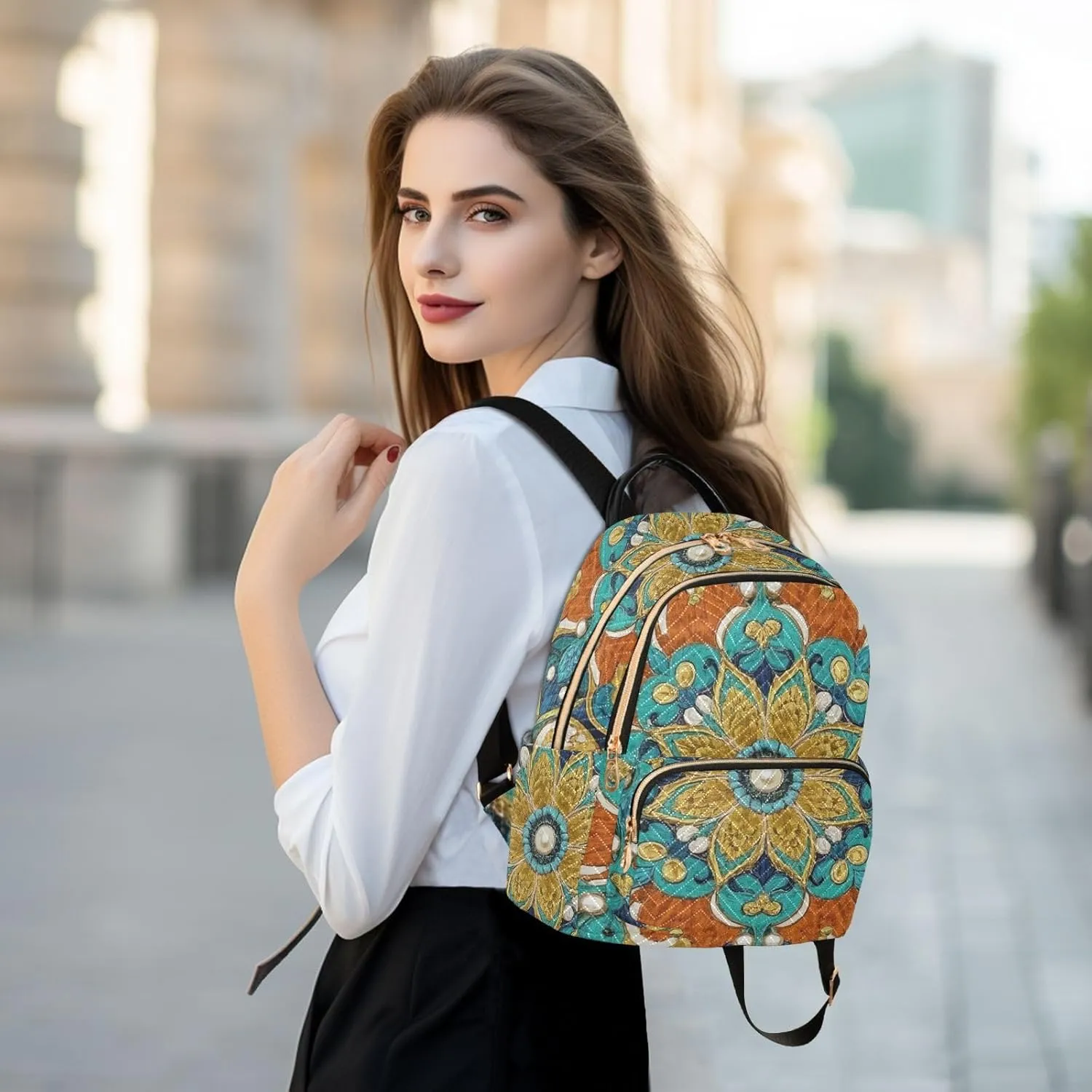 Mini Backpack Quilted Purse for Womens Small Backpack Daypack Embroider Design for Travel Daily Work,Multi3