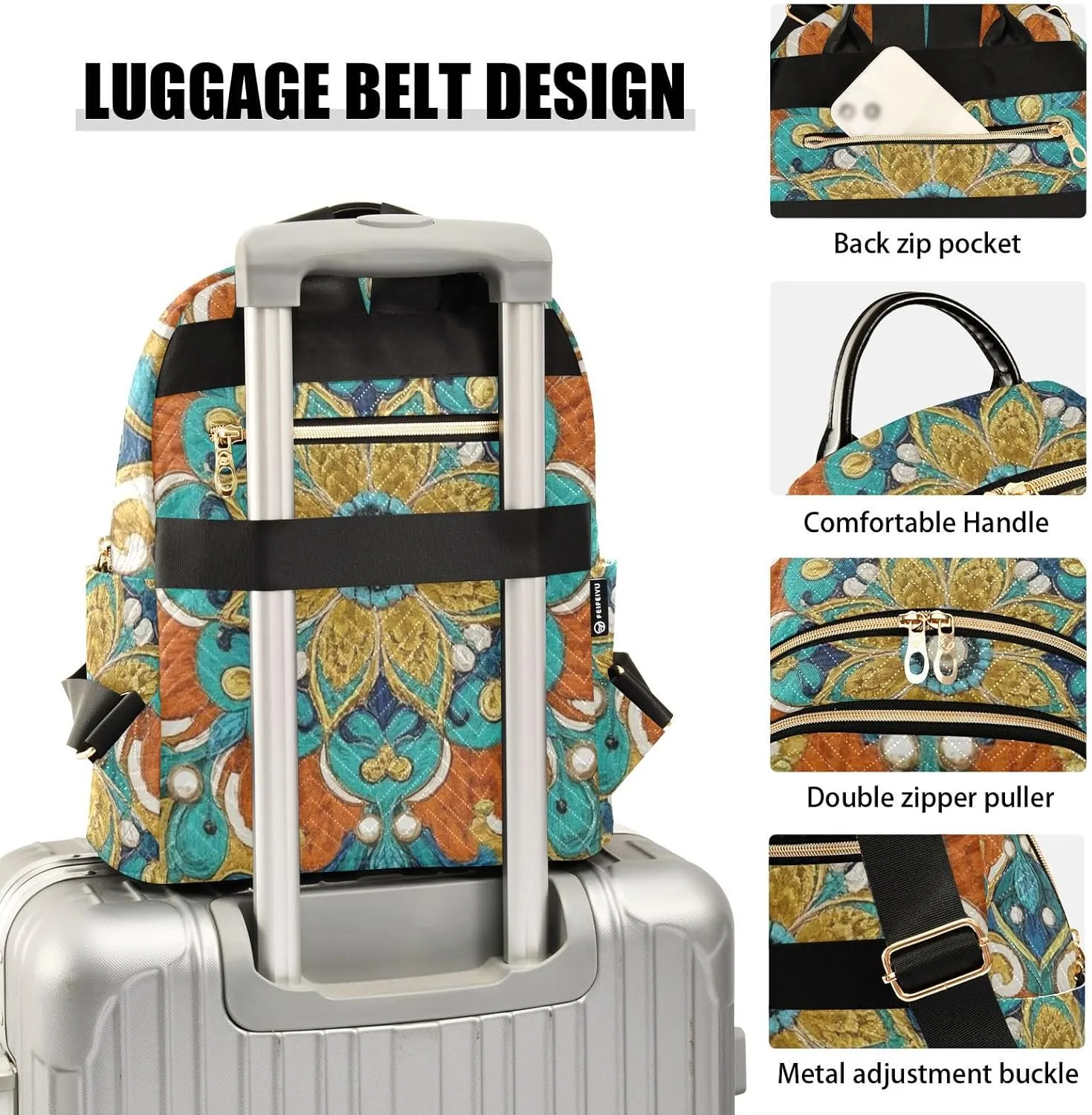 Mini Backpack Quilted Purse for Womens Small Backpack Daypack Embroider Design for Travel Daily Work,Multi3
