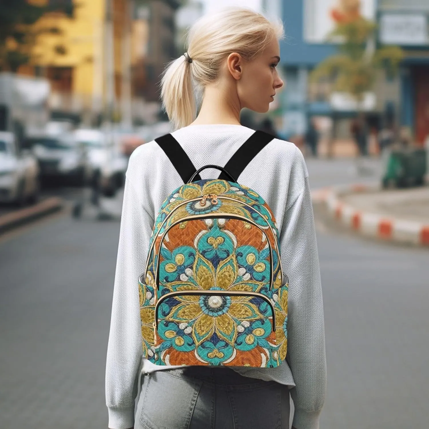 Mini Backpack Quilted Purse for Womens Small Backpack Daypack Embroider Design for Travel Daily Work,Multi3