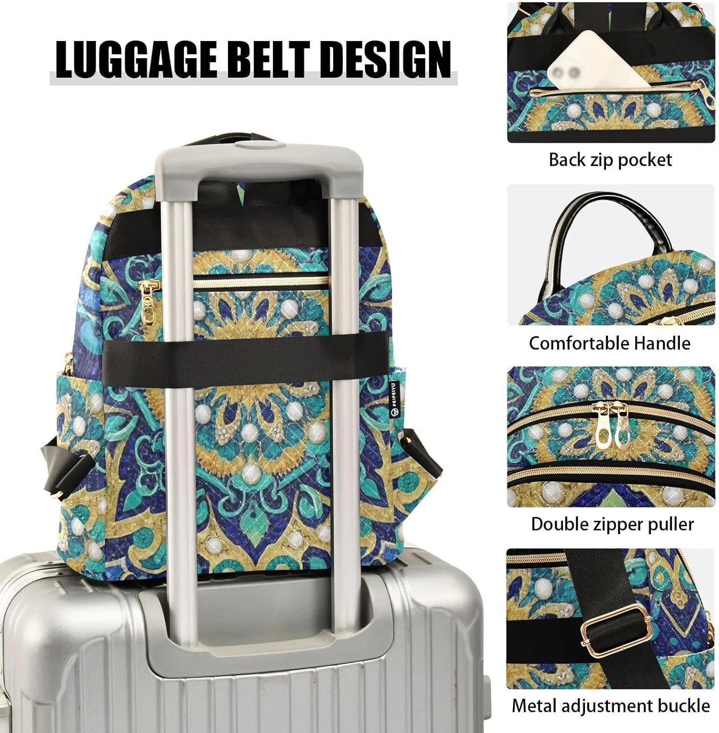 Mini Backpack Quilted Purse for Womens Small Backpack Daypack Embroider Print for Travel Daily Work,Multi11