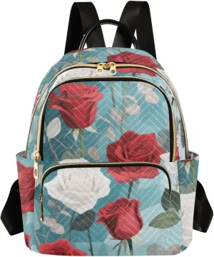 Mini Backpack Quilted Purse for Womens Small Backpack Daypack Rose Design for Travel Daily Work,Multi11
