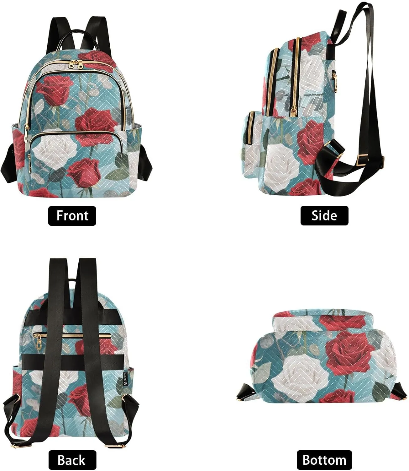 Mini Backpack Quilted Purse for Womens Small Backpack Daypack Rose Design for Travel Daily Work,Multi11