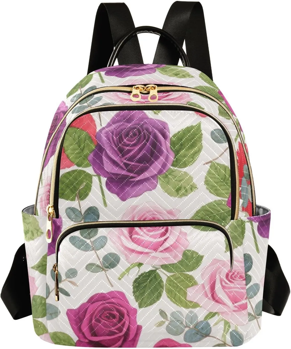 Mini Backpack Quilted Purse for Womens Small Backpack Daypack Rose Pattern for Travel Daily Camping,Multi4