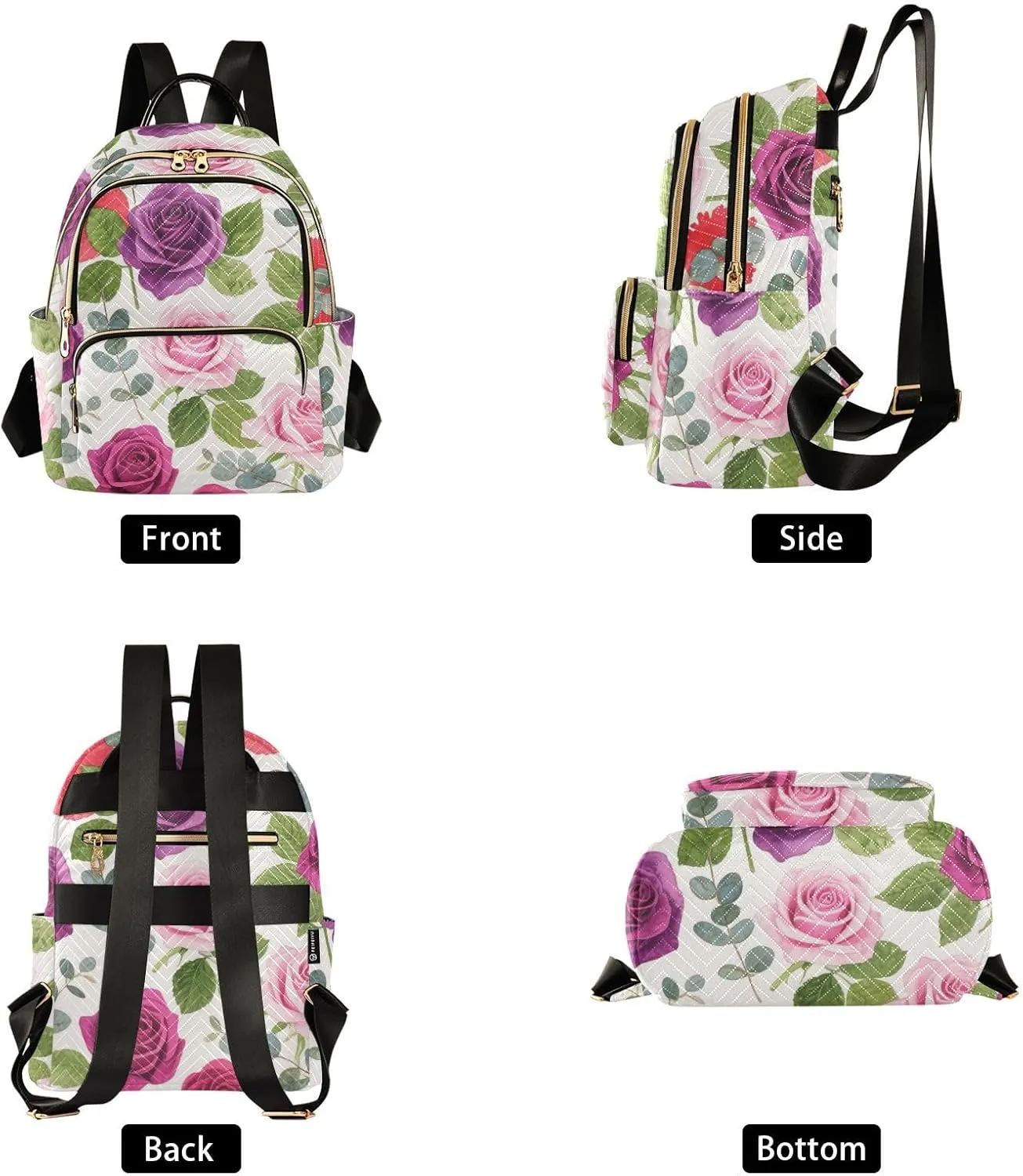 Mini Backpack Quilted Purse for Womens Small Backpack Daypack Rose Pattern for Travel Daily Camping,Multi4