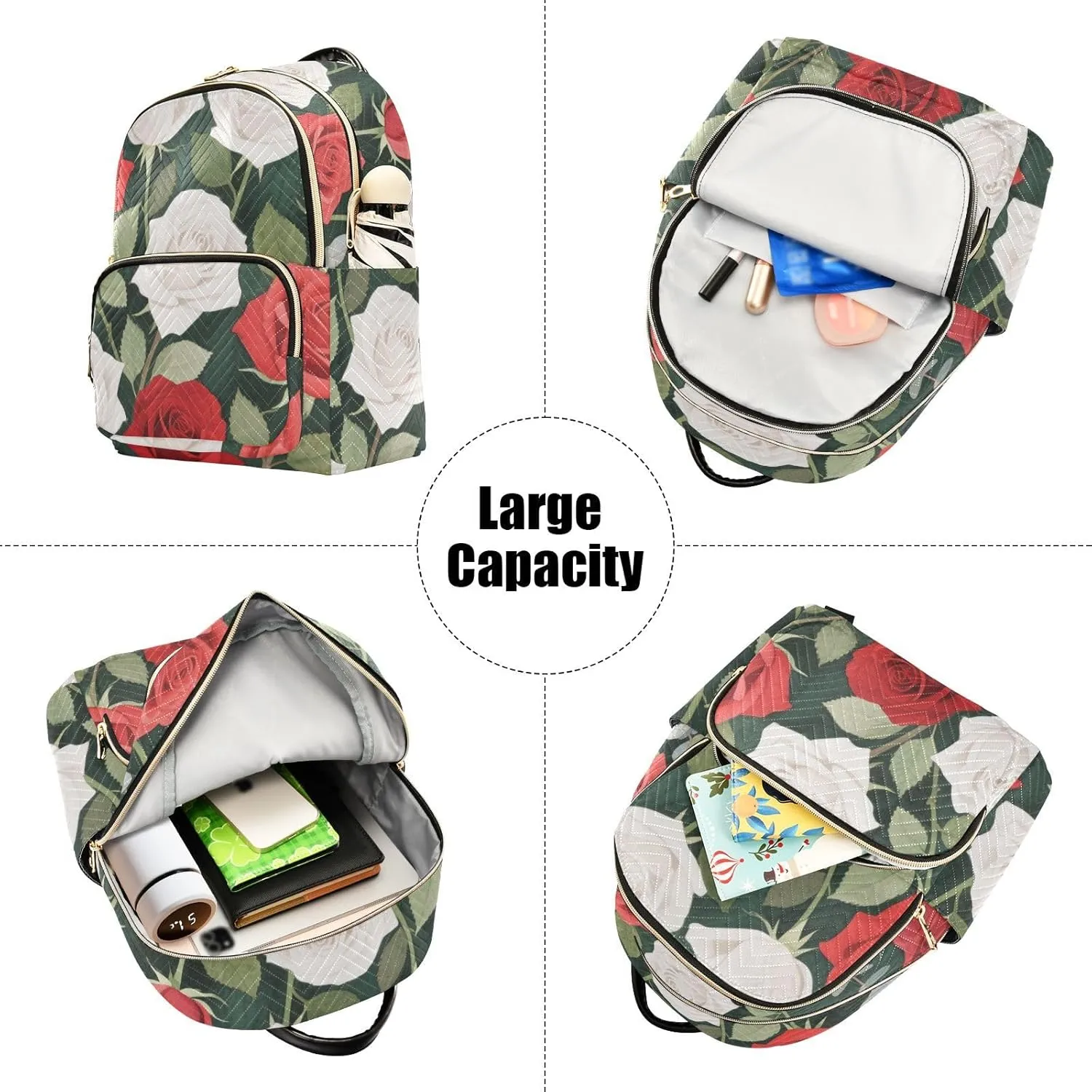 Mini Backpack Quilted Purse for Womens Small Backpack Daypack Rose Pattern for Travel Daily Office,Multi10