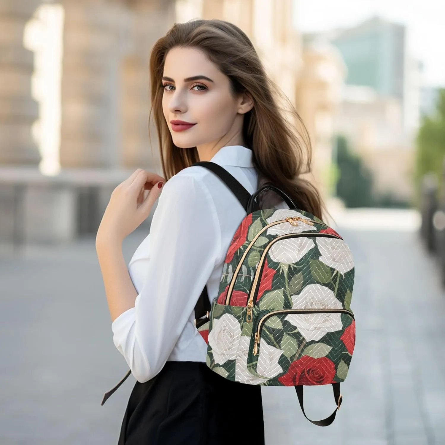 Mini Backpack Quilted Purse for Womens Small Backpack Daypack Rose Pattern for Travel Daily Office,Multi10