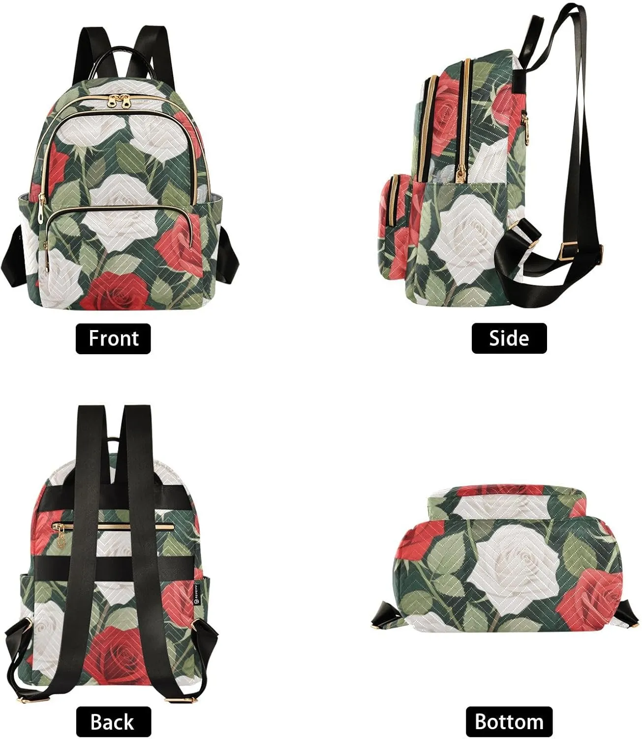 Mini Backpack Quilted Purse for Womens Small Backpack Daypack Rose Pattern for Travel Daily Office,Multi10