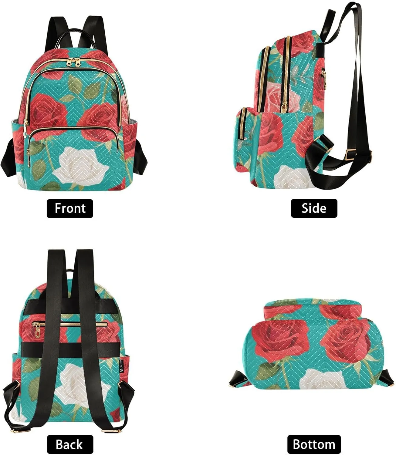 Mini Backpack Quilted Purse for Womens Small Backpack Daypack Rose Pattern for Travel Daily Office,Multi12