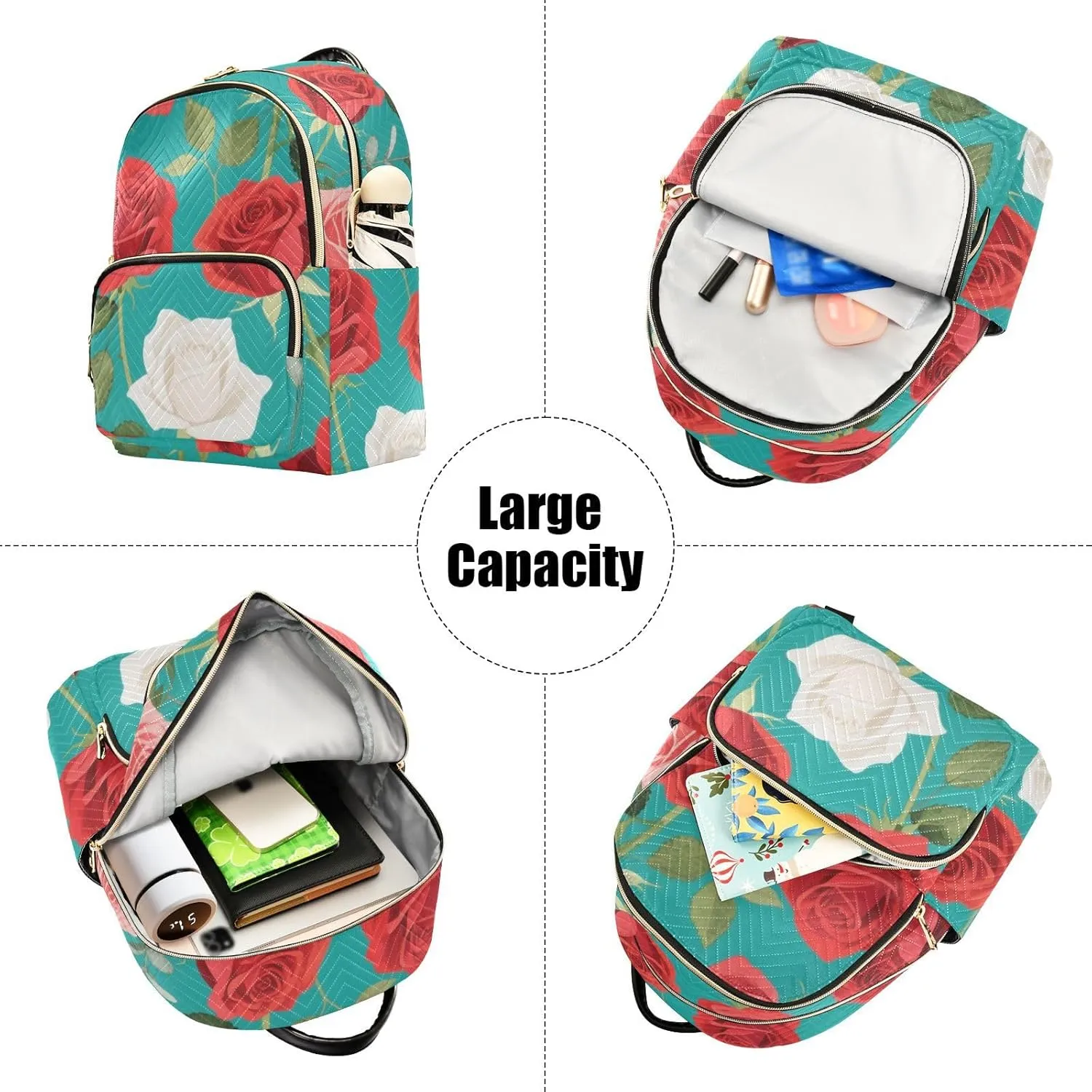Mini Backpack Quilted Purse for Womens Small Backpack Daypack Rose Pattern for Travel Daily Office,Multi12
