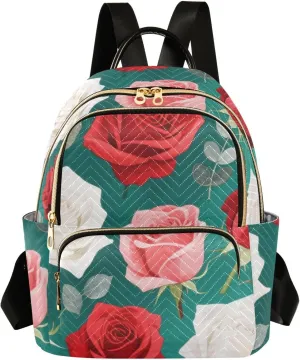 Mini Backpack Quilted Purse for Womens Small Backpack Daypack Rose Pattern for Travel Daily Office,Multi2