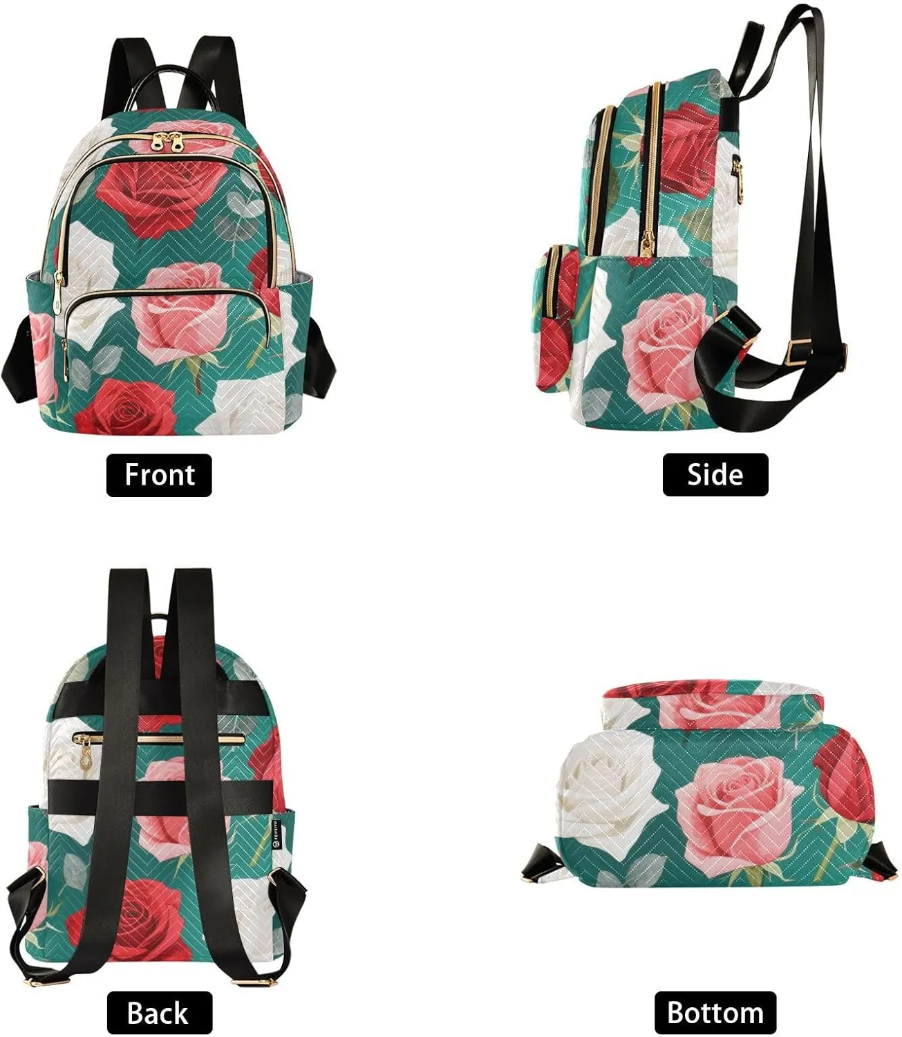 Mini Backpack Quilted Purse for Womens Small Backpack Daypack Rose Pattern for Travel Daily Office,Multi2