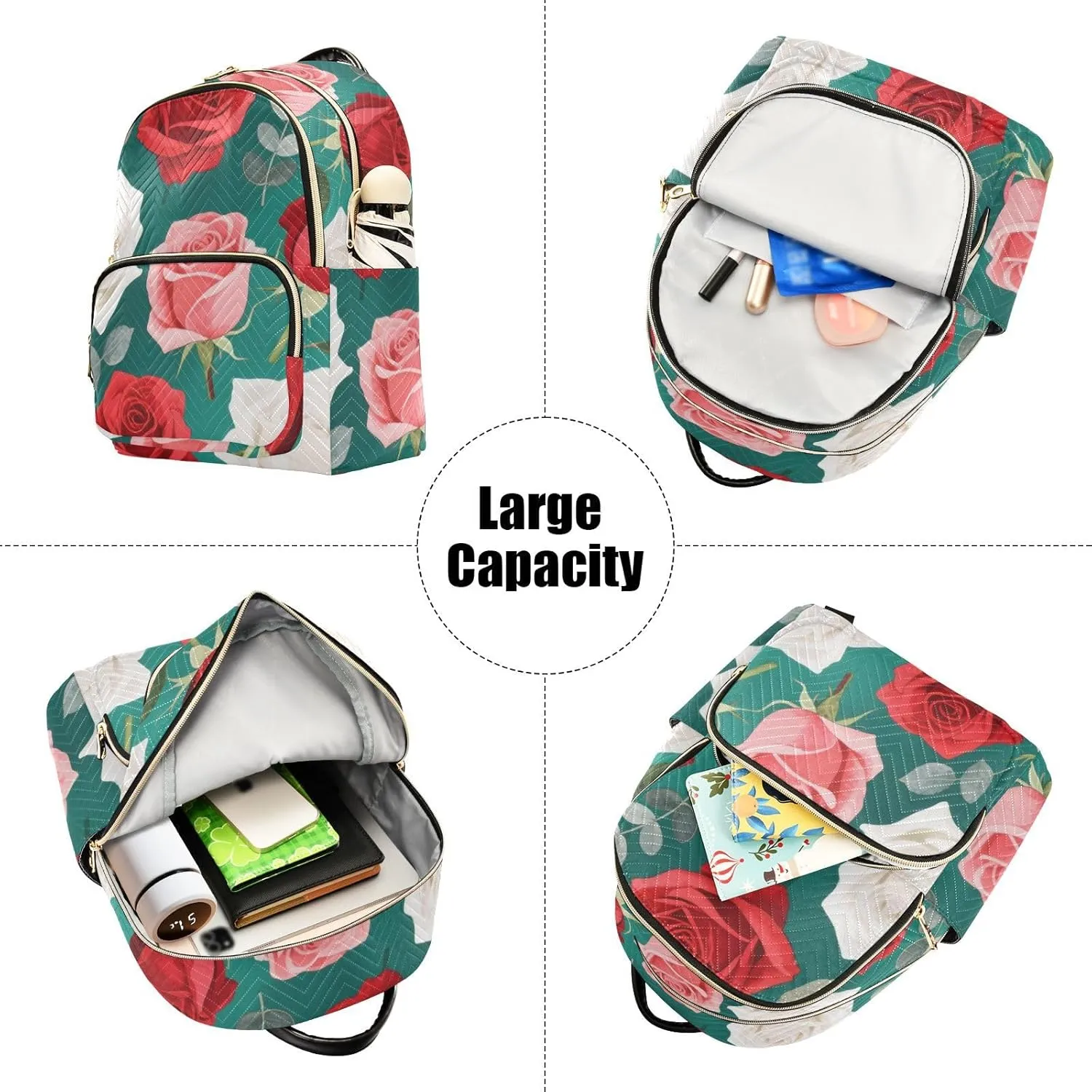 Mini Backpack Quilted Purse for Womens Small Backpack Daypack Rose Pattern for Travel Daily Office,Multi2