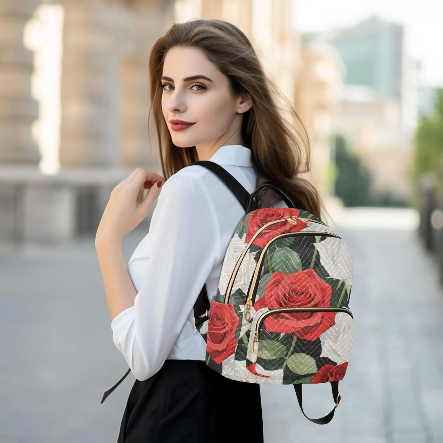 Mini Backpack Quilted Purse for Womens Small Backpack Daypack Rose Pattern for Travel Daily Office,Multi8