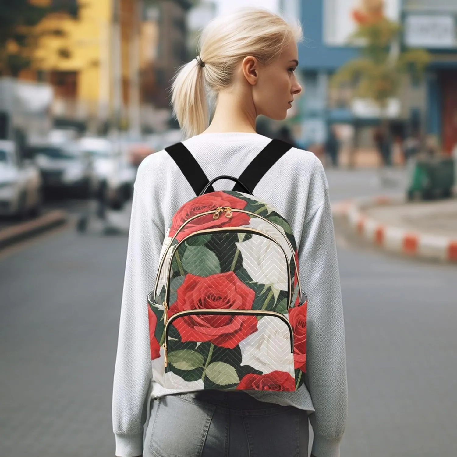 Mini Backpack Quilted Purse for Womens Small Backpack Daypack Rose Pattern for Travel Daily Office,Multi8