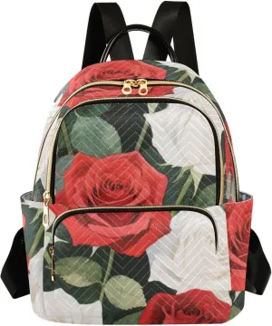 Mini Backpack Quilted Purse for Womens Small Backpack Daypack Rose Pattern for Travel Daily Office,Multi8