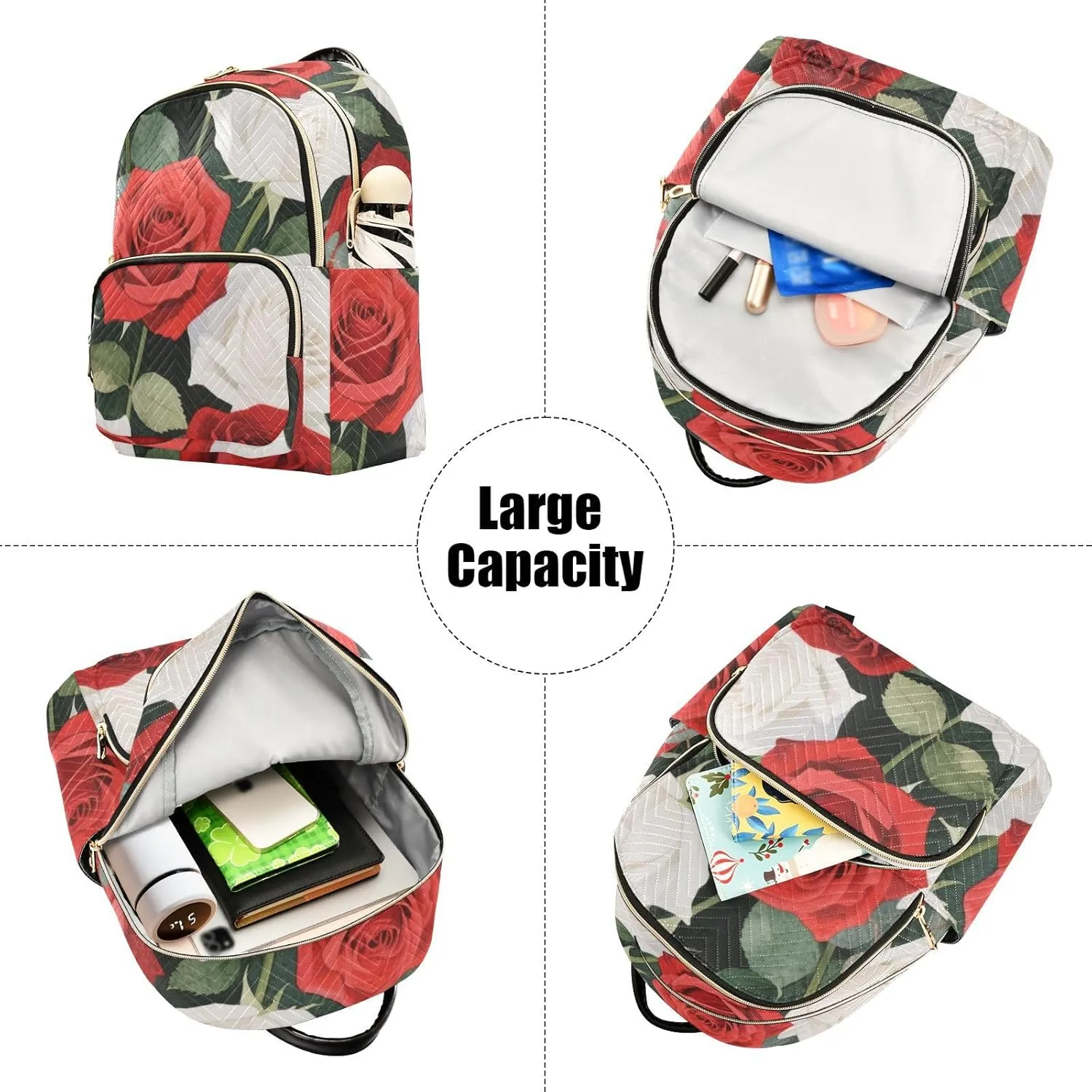 Mini Backpack Quilted Purse for Womens Small Backpack Daypack Rose Pattern for Travel Daily Office,Multi8