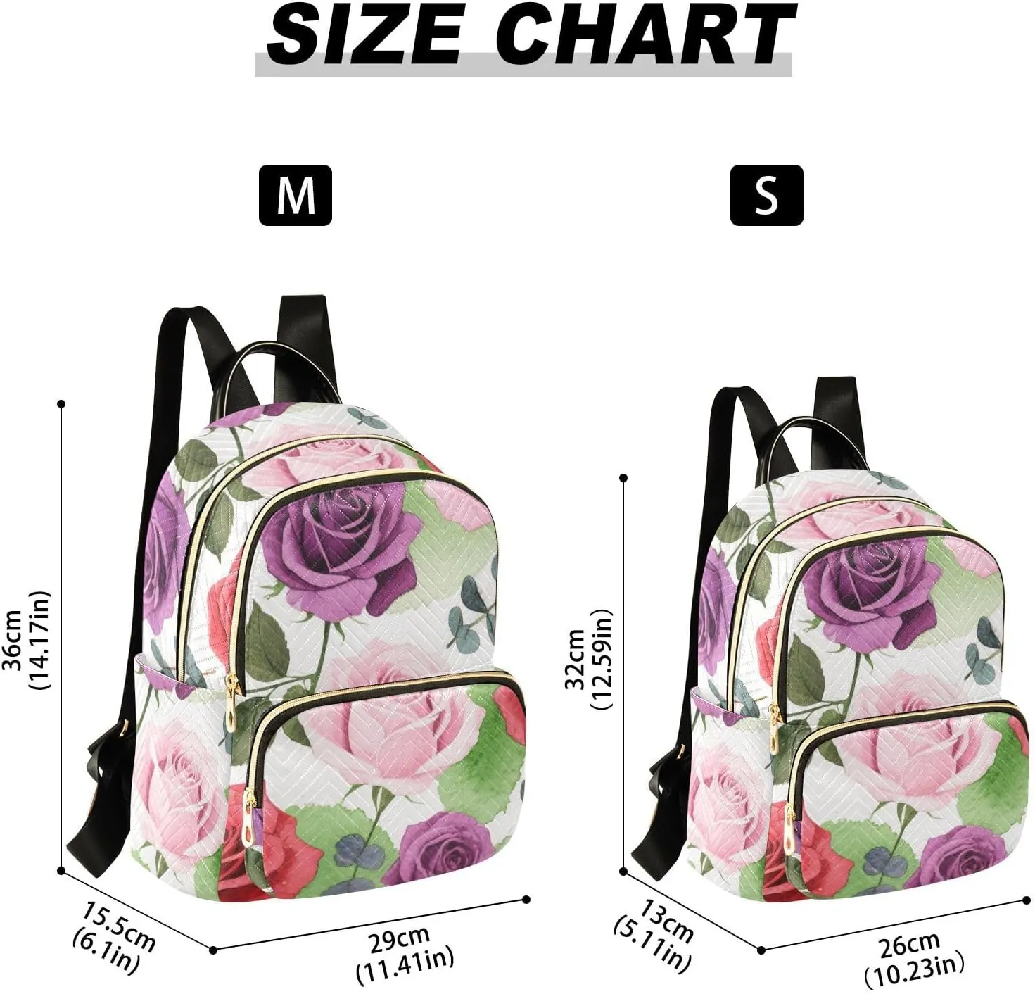 Mini Backpack Quilted Purse for Womens Small Backpack Daypack Rose Print for Travel Daily Camping,Multi11