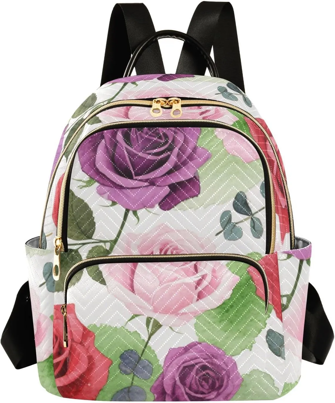 Mini Backpack Quilted Purse for Womens Small Backpack Daypack Rose Print for Travel Daily Camping,Multi11