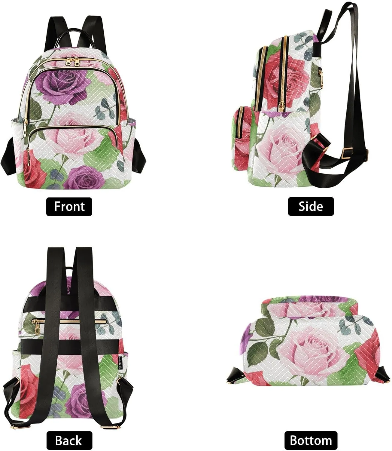 Mini Backpack Quilted Purse for Womens Small Backpack Daypack Rose Print for Travel Daily Camping,Multi11