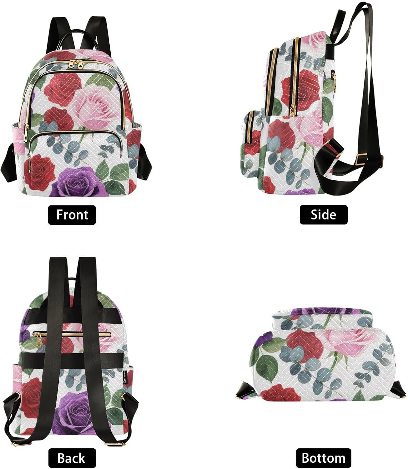 Mini Backpack Quilted Purse for Womens Small Backpack Daypack Rose Print for Travel Daily Camping,Multi12