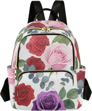 Mini Backpack Quilted Purse for Womens Small Backpack Daypack Rose Print for Travel Daily Camping,Multi12
