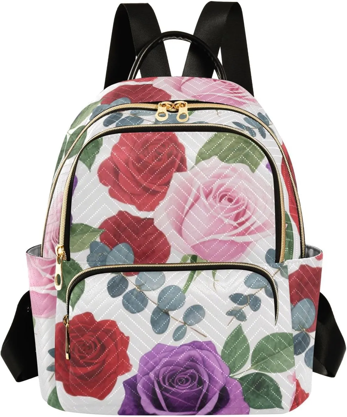 Mini Backpack Quilted Purse for Womens Small Backpack Daypack Rose Print for Travel Daily Camping,Multi12