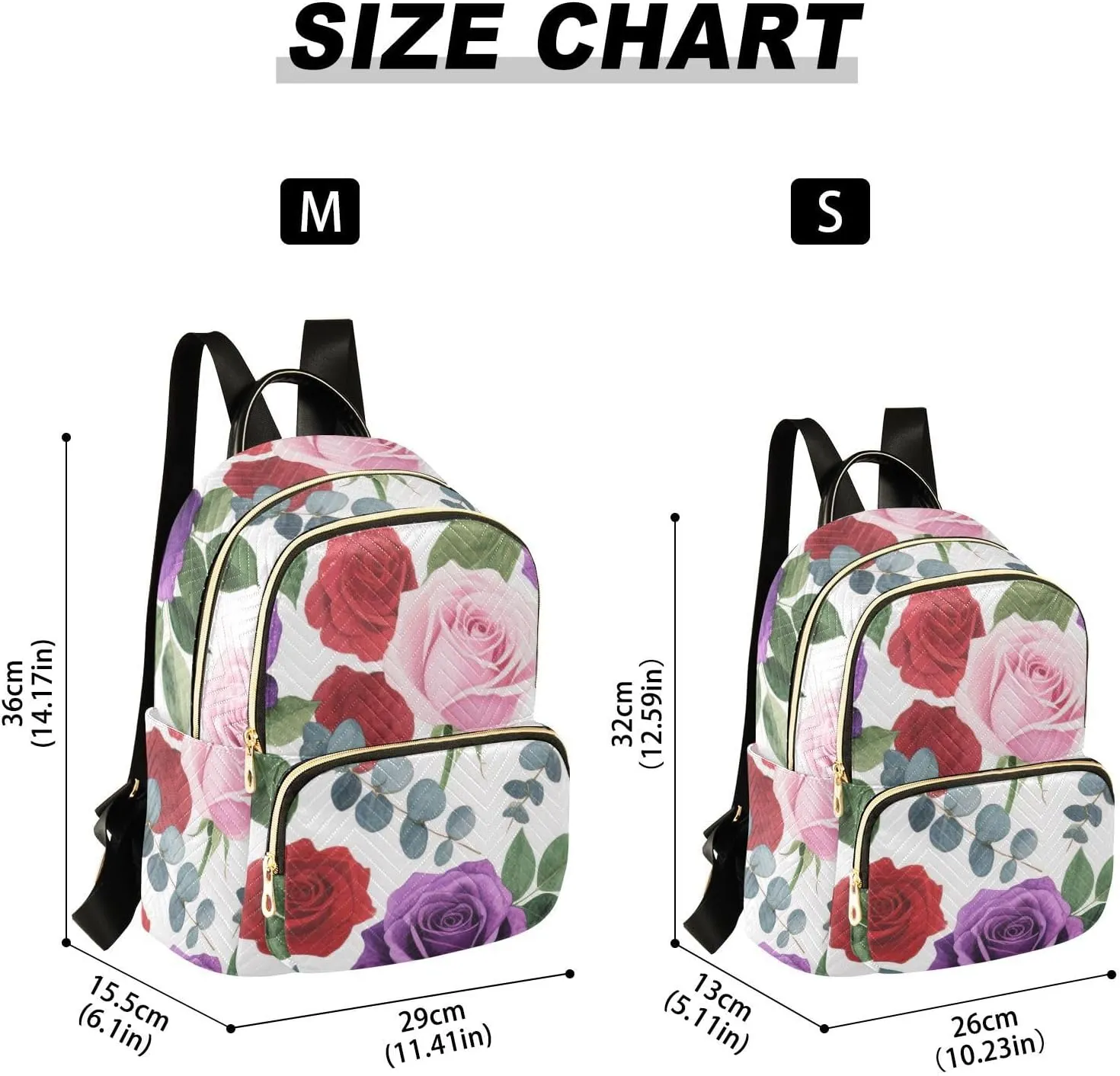 Mini Backpack Quilted Purse for Womens Small Backpack Daypack Rose Print for Travel Daily Camping,Multi12