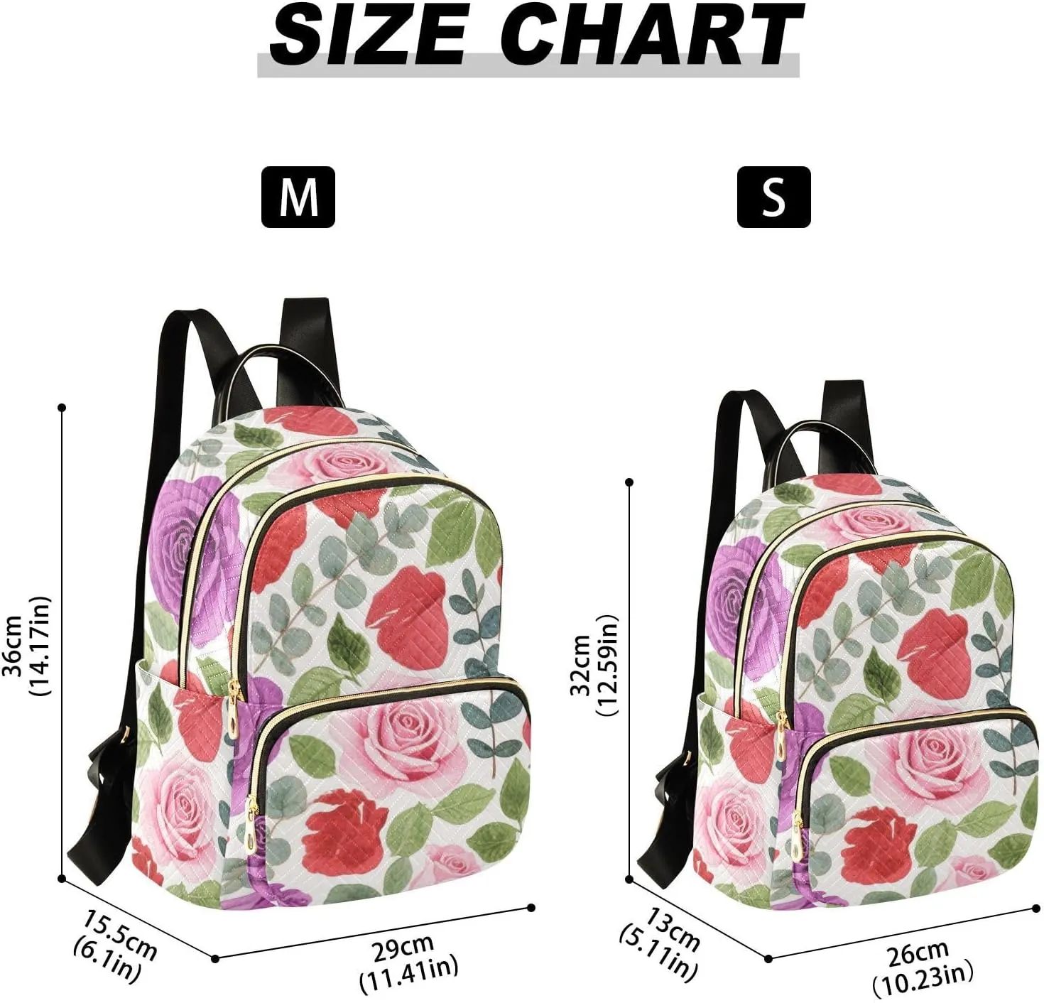 Mini Backpack Quilted Purse for Womens Small Backpack Daypack Rose Print for Travel Daily Camping,Multi2