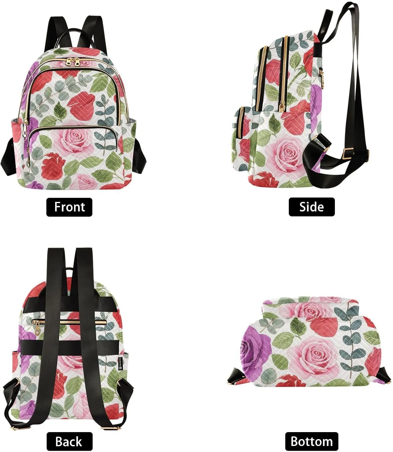 Mini Backpack Quilted Purse for Womens Small Backpack Daypack Rose Print for Travel Daily Camping,Multi2