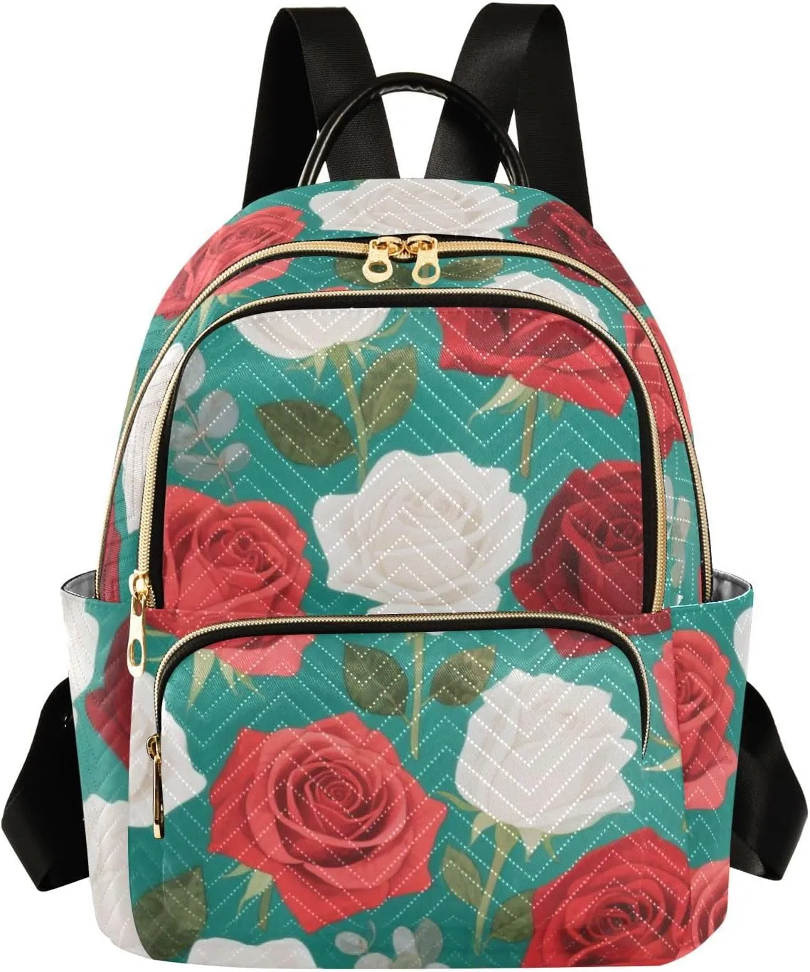 Mini Backpack Quilted Purse for Womens Small Backpack Daypack Rose Print for Travel Daily Work,Multi11