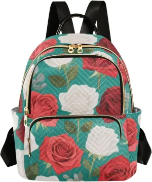 Mini Backpack Quilted Purse for Womens Small Backpack Daypack Rose Print for Travel Daily Work,Multi11