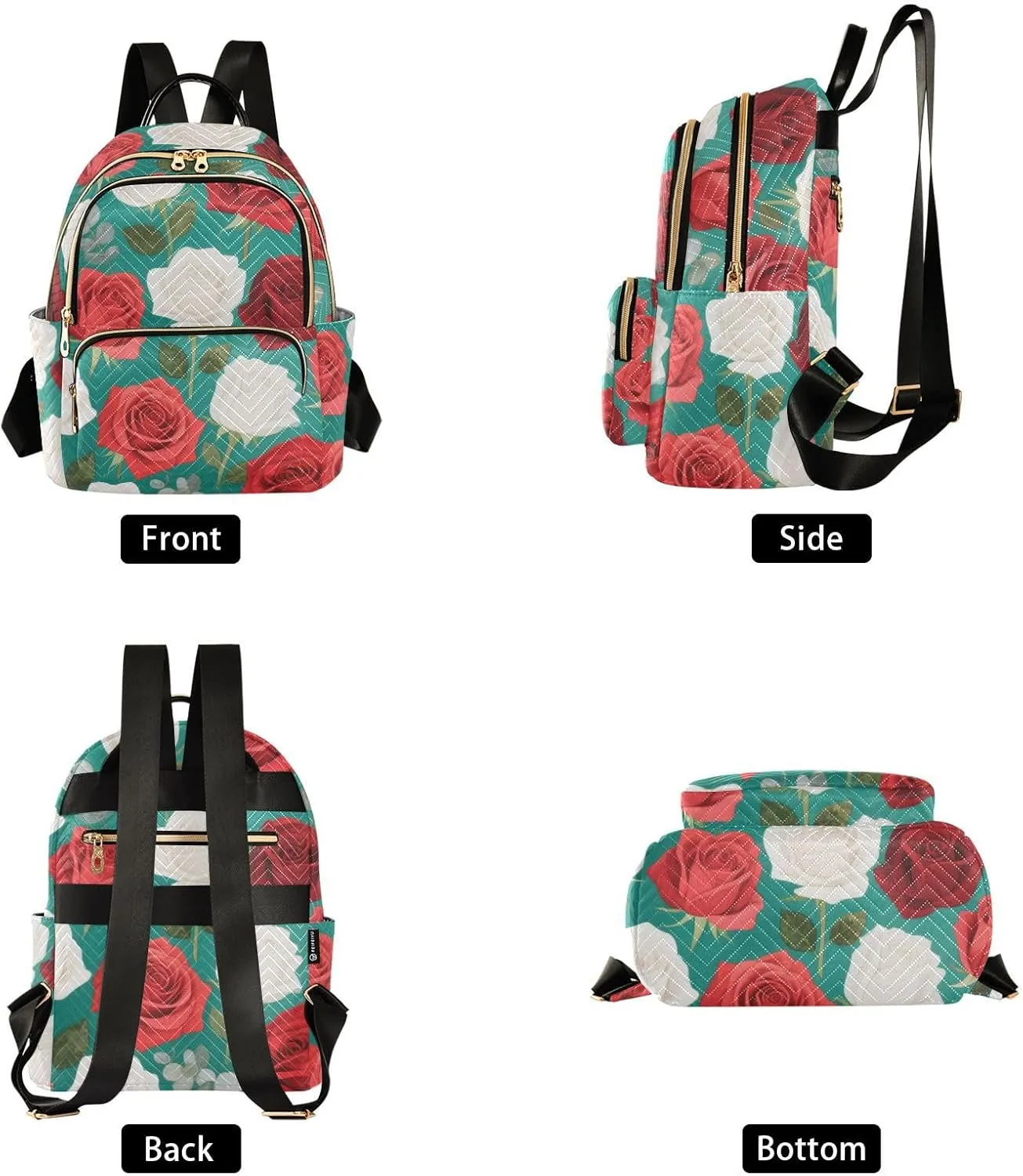 Mini Backpack Quilted Purse for Womens Small Backpack Daypack Rose Print for Travel Daily Work,Multi11