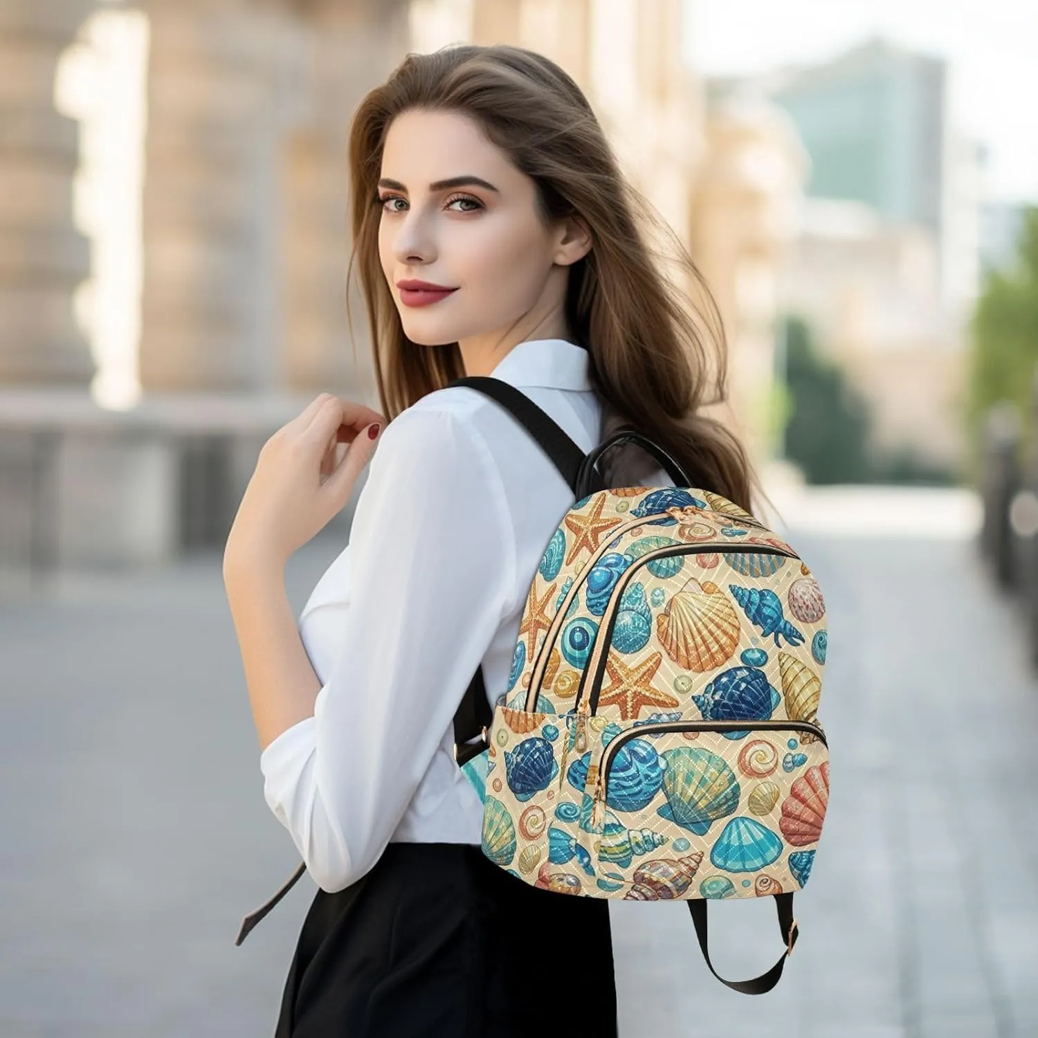 Mini Backpack Quilted Purse for Womens Small Backpack Daypack Starfish Design for Travel Daily Camping,Multi12