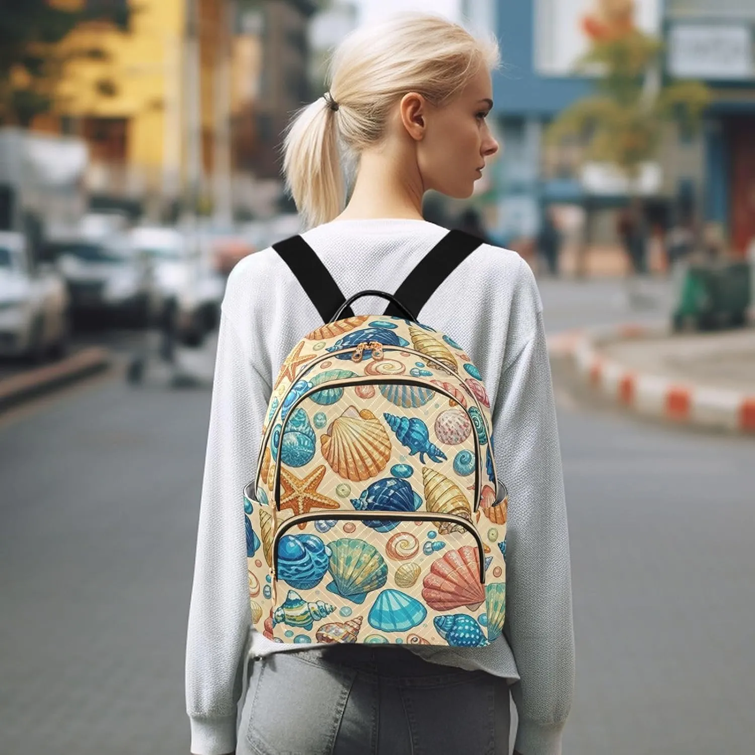 Mini Backpack Quilted Purse for Womens Small Backpack Daypack Starfish Design for Travel Daily Camping,Multi12