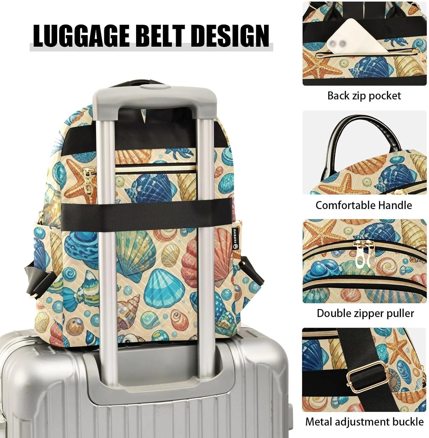 Mini Backpack Quilted Purse for Womens Small Backpack Daypack Starfish Design for Travel Daily Camping,Multi12