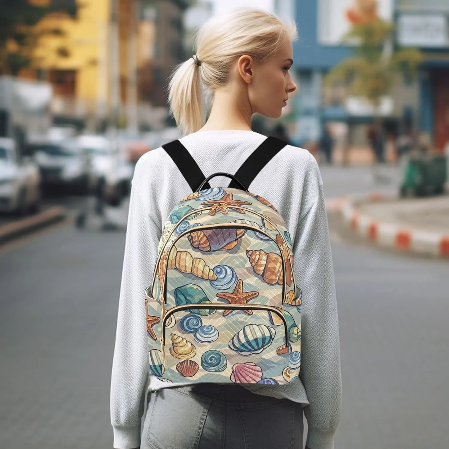 Mini Backpack Quilted Purse for Womens Small Backpack Daypack Starfish Design for Travel Daily Camping,Multi2